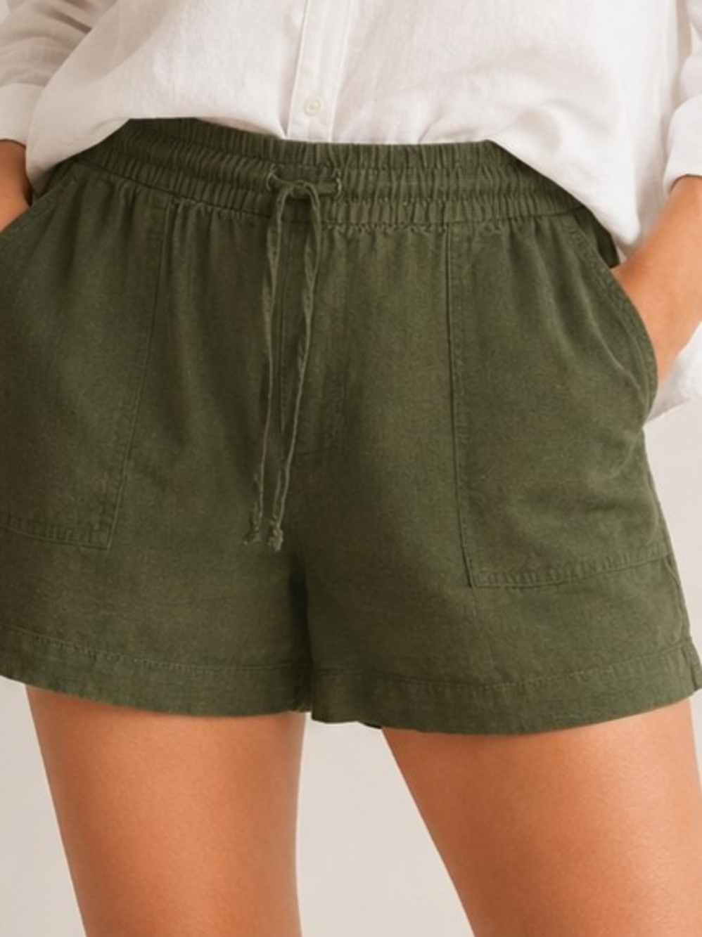 J.Crew Olive Green Linen Blend Pull On Shorts Women’s Size Small Casual Summer
